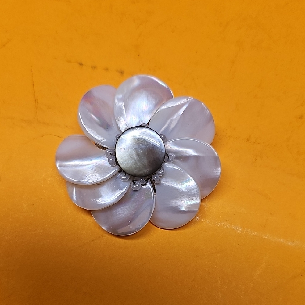 Miriam Haskell Iridescent White Mother-of-Pearl Flower Brooch
